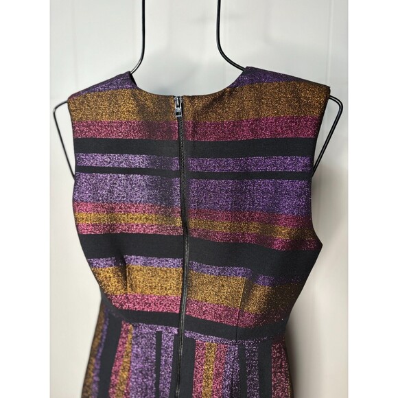 Diane Von Furstenberg Black Metallic Stripe Sleeveless Work Dress Size‎ 4 Purple - Picture 9 of 9